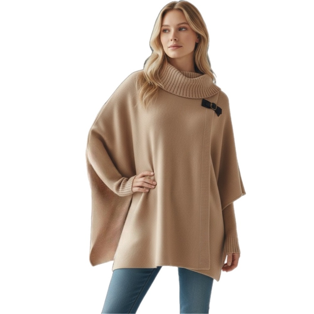 Calvin Klein Pink‎ Camel Sweater Cardigan with Cowl Neck 2327 Buckle